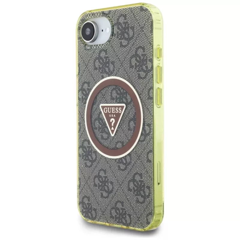 Guess IML Metal Glitter 4G Circle Triangle MagSafe Case Apple iPhone 16e (Brūns)