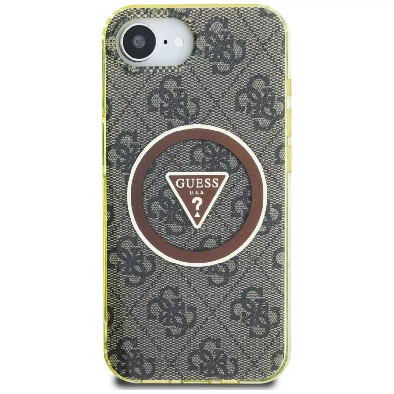 Guess IML Metal Glitter 4G Circle Triangle MagSafe Case Apple iPhone 16e (Brūns)