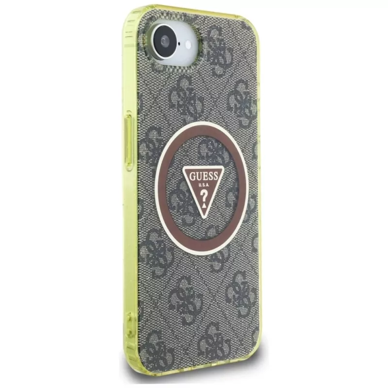 Guess IML Metal Glitter 4G Circle Triangle MagSafe Case Apple iPhone 16e (Brūns)