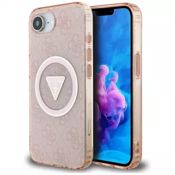 Guess IML Metal Glitter 4G Circle Triangle MagSafe Case Apple iPhone 16e (Rozā)