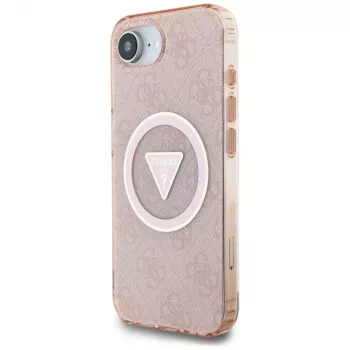 Guess IML Metal Glitter 4G Circle Triangle MagSafe Case Apple iPhone 16e (Rozā)