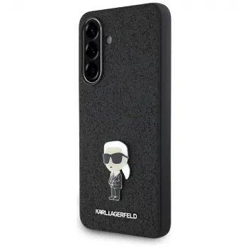 Karl Lagerfeld Fixed Glitter Ikonik Logo Metal Pin Back Cover for Samsung Galaxy A56 5G (Black)
