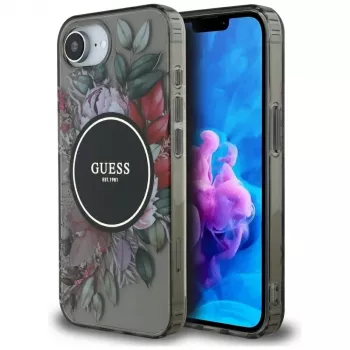Guess IML Flowers MagSafe Case for iPhone 16e (Melns)