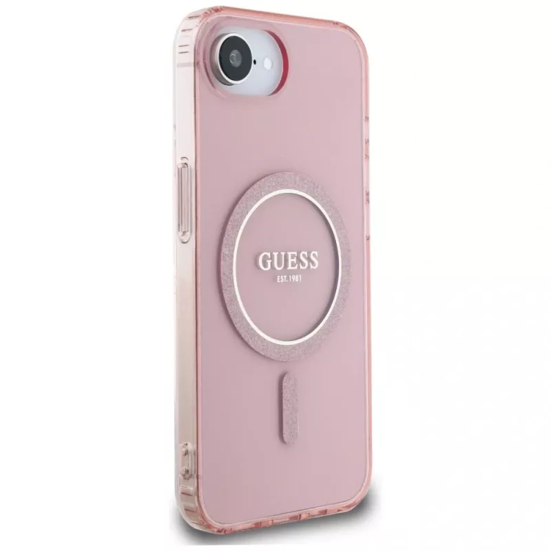 Guess IML Glitter Circle MagSafe Case for iPhone 16e (Pink)