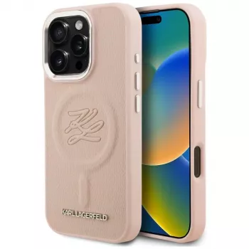 KARL LAGERFELD Initial & Metal Logo Macīgs MacSafe Maciņš iPhone 16 Pro Max Rozā