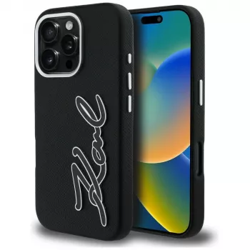 Karl Lagerfeld FW Grained Signature Logo Case for iPhone 16 Pro, Black