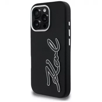 Karl Lagerfeld FW Grained Signature Logo Case for iPhone 16 Pro, Black