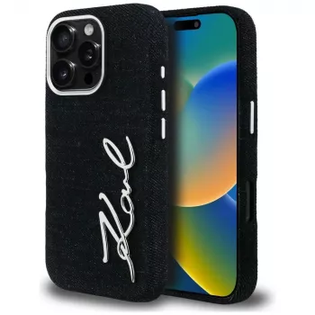 KARL LAGERFELD FW Jeans Signature Logo Maciņš iPhone 16 Pro Max, Melns