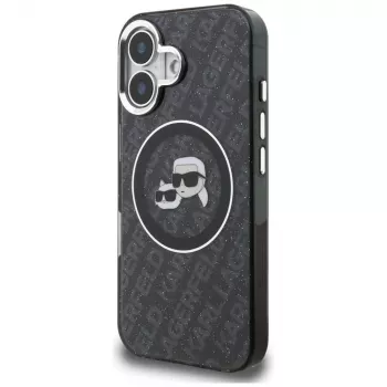 Karl Lagerfeld IML Glitter Karl & Choupette Heads Logo MacSafe Maciņš iPhone 16, Melns