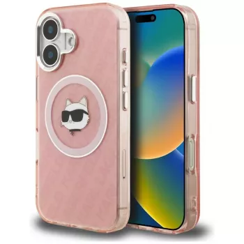 Karl Lagerfeld IML Choupette Head Logo MagSafe Case for Apple iPhone 16, Pink