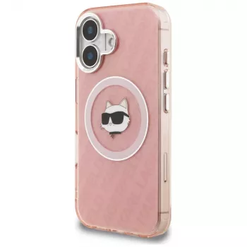 Karl Lagerfeld IML Choupette Head Logo MagSafe Case for Apple iPhone 16, Pink