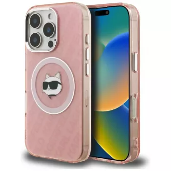 Karl Lagerfeld IML Choupette Head Logo MacSafe Macītis Apple iPhone 16 Pro, Rozā