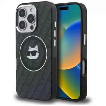 Karl Lagerfeld IML Choupette Head Logo Macīgais Macītis iPhone 16 Pro, Melns