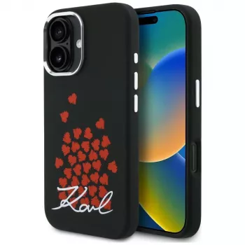 KARL LAGERFELD Silicone Heart SignLogo Macīgais Macītis Apple iPhone 16 - Melns