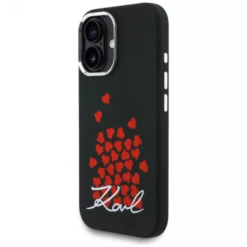 KARL LAGERFELD Silicone Heart SignLogo Macīgais Macītis Apple iPhone 16 - Melns