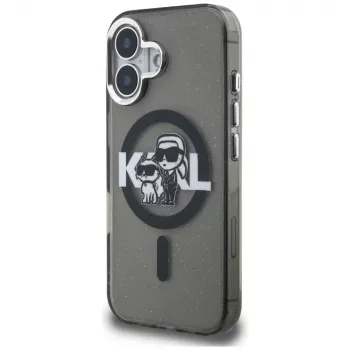 KARL LAGERFELD IML Glitter Karl & Choupette Sketch Logo MacSafe Macītis iPhone 16 Melns