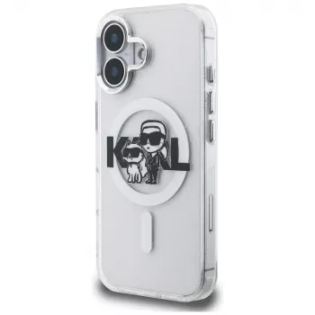 Karl Lagerfeld IML Glitter Karl & Choupette Sketch Logo MagSafe Case for iPhone 16, Caurspīdīgs