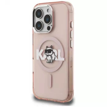 Karl Lagerfeld IML Choupette Sketch Logo MacSafe Macīgais Vāciņš iPhone 16 Pro Rozā