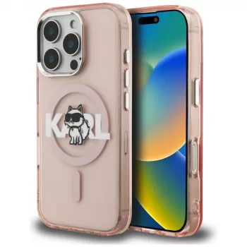 Karl Lagerfeld IML Choupette Sketch Logo Macīgs Maciņš iPhone 16 Pro Max, Rozā
