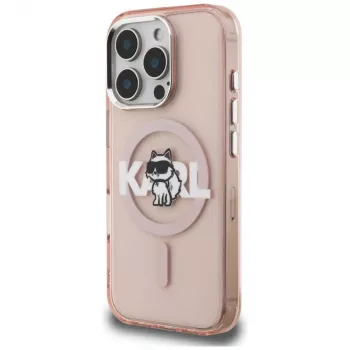 Karl Lagerfeld IML Choupette Sketch Logo Macīgs Maciņš iPhone 16 Pro Max, Rozā