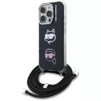 KARL LAGERFELD IML Crossbody Case ar Karl & Choupette Head Apple iPhone 16 Pro Max, Melns