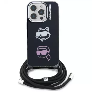 KARL LAGERFELD IML Crossbody Case ar Karl & Choupette Head Apple iPhone 16 Pro Max, Melns