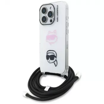 KARL LAGERFELD IML Crossbody Case iPhone 16 Pro Max, Balts, Karl & Choupette Head dizains