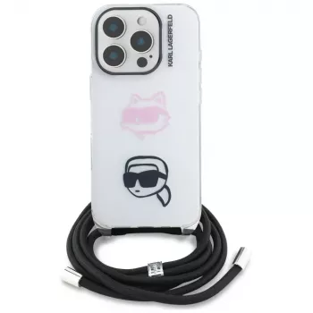 KARL LAGERFELD IML Crossbody Case iPhone 16 Pro Max, Balts, Karl & Choupette Head dizains