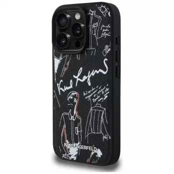 KARL LAGERFELD Grained Pattern & Logo MacSafe Maciņš iPhone 16 Pro, Melns