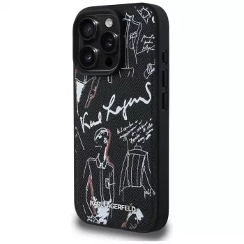 KARL LAGERFELD Grained Pattern & Logo MacSafe Macītis iPhone 16 Pro Max Melns