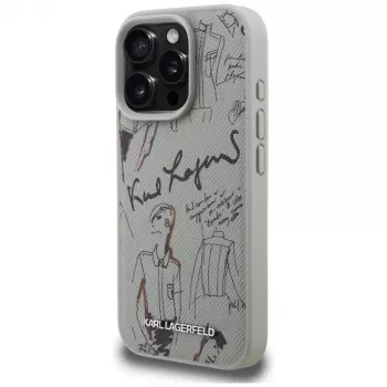 Karl Lagerfeld Grained Pattern & Logo MagSafe Case Apple iPhone 16 Pro, Grey