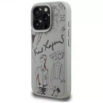 KARL LAGERFELD Grained Pattern & Logo MacSafe Macītis Apple iPhone 16 Pro Max - Pelēks