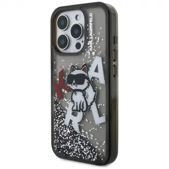 KARL LAGERFELD Liquid Glitter Choupette Logo Maciņš Apple iPhone 16 Pro Max - Melns