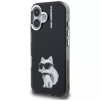 Karl Lagerfeld IML Aquarelle Choupette & Logo Case for iPhone 16, Black