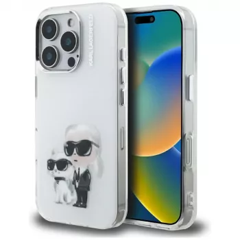 Karl Lagerfeld IML Aquarelle Karl & Choupette & Logo Back Cover Apple iPhone 16 Pro, White
