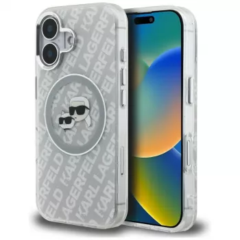 KARL LAGERFELD IML Glitter Karl & Choupette Heads Logo MacSafe Macītis iPhone 16, Pelēks