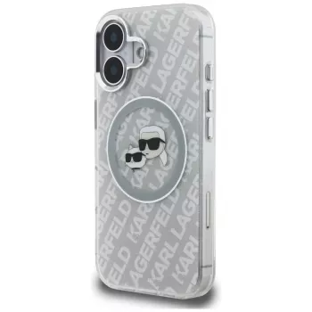 KARL LAGERFELD IML Glitter Karl & Choupette Heads Logo MacSafe Macītis iPhone 16, Pelēks