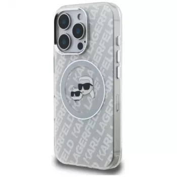 KARL LAGERFELD IML Glitter Karl & Choupette Heads Logo MacSafe Macītis iPhone 16 Pro Max Grey