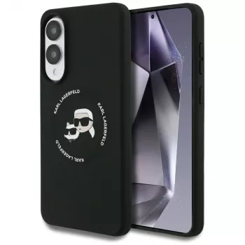 KARL LAGERFELD Silicone Double Heads and Circle MagSafe Case for Samsung Galaxy S25 Edge, Black