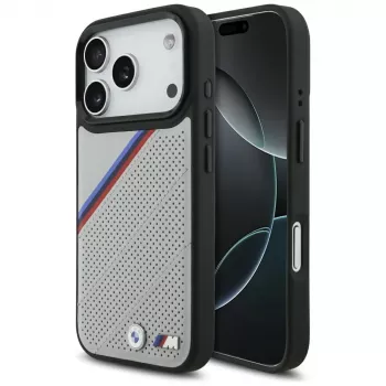 BMW M Tricolor Metal Logo Macīgais Maciņš iPhone 17 Pro Pelēks