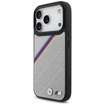 BMW M Tricolor Metal Logo Macīgais Maciņš iPhone 17 Pro Pelēks