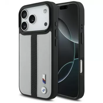 BMW M Perforated Stripe Logo MagSafe apvalks Apple iPhone 17 Pro, pelēks