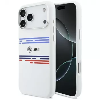 BMW M Silicon Horizontal Line MagSafe Case for iPhone 17 Pro Max White