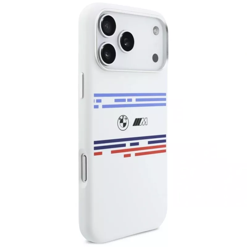 BMW M Silicon Horizontal Line MagSafe Case for iPhone 17 Pro Max White
