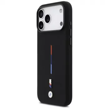 BMW M Silicon Tricolor Line MagSafe apvalks Apple iPhone 17 Pro Max, melns