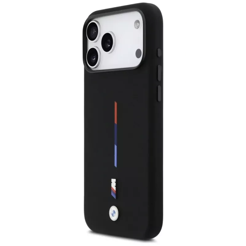 BMW M Silicon Tricolor Line MagSafe apvalks Apple iPhone 17 Pro Max, melns