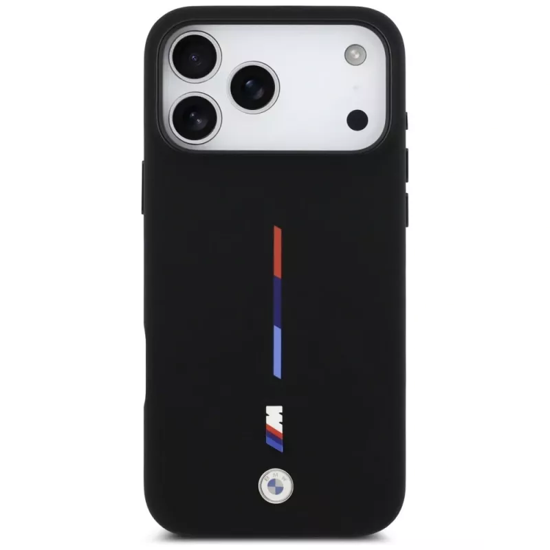 BMW M Silicon Tricolor Line MagSafe apvalks Apple iPhone 17 Pro Max, melns