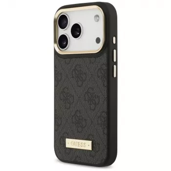 Guess 4G Logo Plate Macīgais Vāciņš Apple iPhone 15 Pro, Melns