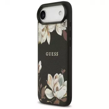Guess Grained Flowers Classic Logo MagSafe Case Apple iPhone Air - Melns