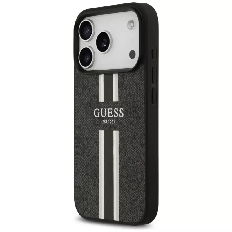 Guess 4G Printed Stripes MacSafe Macīgs Vāciņš iPhone 17 Pro (Melns)